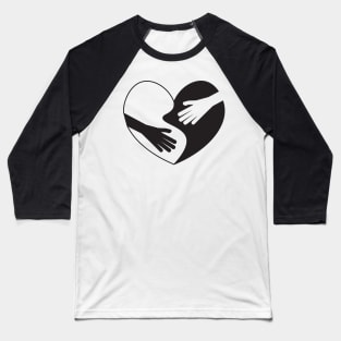 Black White Heart and Hands Baseball T-Shirt